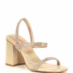 Brand new ⭐ Chelsea & Violet Girli Rhinestone Embellished Block Heel 👗 Dress 🩴 Sandals Rose Gold 🔔