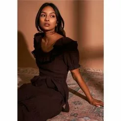 Outlet 🔔 Chelsea & Violet Ruffle Scoop Neck Short Puff Sleeve Check Print Midi 👗 Dress Merlot Multi 🧨 -Chelsea Violet Sales unnamed file 1060