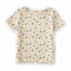 Buy 😍 Chelsea & Violet Little 👧 Girls 2T-6X Short Sleeve Floral Ribbed Tee Beige 💯