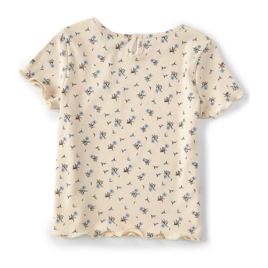 Buy π Chelsea & Violet Little π§ Girls 2T-6X Short Sleeve Floral Ribbed Tee Beige π― 4 Buy π Chelsea & Violet Little π§ Girls 2T-6X Short Sleeve Floral Ribbed Tee Beige π― - Image 2