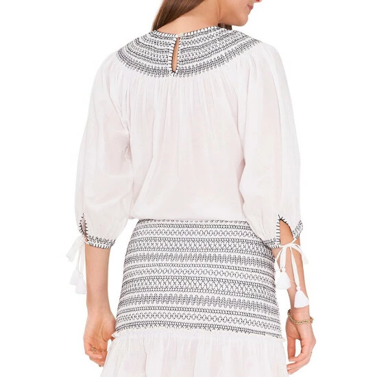 Best Pirce β€οΈ Chelsea & Violet Embroidered Crew Neck Tassel Tie 3/4 Puff Sleeve Coordinating Smocked Top Ultra White π 4 Best Pirce β€οΈ Chelsea & Violet Embroidered Crew Neck Tassel Tie 3/4 Puff Sleeve Coordinating Smocked Top Ultra White π - Image 2