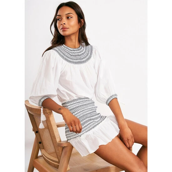 Best Pirce β€οΈ Chelsea & Violet Embroidered Crew Neck Tassel Tie 3/4 Puff Sleeve Coordinating Smocked Top Ultra White π 6 Best Pirce β€οΈ Chelsea & Violet Embroidered Crew Neck Tassel Tie 3/4 Puff Sleeve Coordinating Smocked Top Ultra White π - Image 4