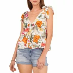 Cheapest ✔️ Chelsea & Violet Tropical Floral Print V-Neck Sleeveless Tie Shoulder Top Tropical Oasis 🛒