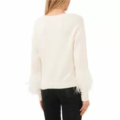 Best Pirce 😍 Chelsea & Violet Long Sleeve Crew Neck Ostrich Feather Sweater Antique White ⌛ -Chelsea Violet Sales unnamed file 14