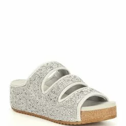 Outlet 💯 Chelsea & Violet Mel Rhinestone Embellished Three-Band Wedges Light Grey ⌛ -Chelsea Violet Sales unnamed file 143