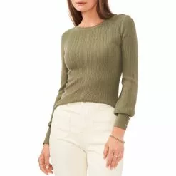 Hot Sale 🧨 Chelsea & Violet Crew Neck Long Button Cuff Sleeve Ribbed Knit Sweater Olivine 🔔
