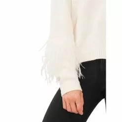 Best Pirce 😍 Chelsea & Violet Long Sleeve Crew Neck Ostrich Feather Sweater Antique White ⌛ -Chelsea Violet Sales unnamed file 16