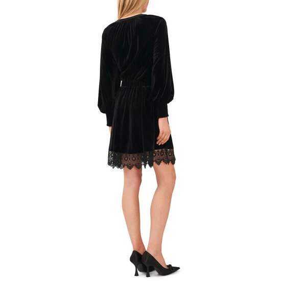 Top 10 π― Chelsea & Violet Lace Trim Velvet Self-Tie Split Tassel Neck Fit And Flare π Dress Rich Black π 4 Top 10 π― Chelsea & Violet Lace Trim Velvet Self-Tie Split Tassel Neck Fit And Flare π Dress Rich Black π - Image 2