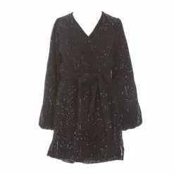 Promo 🌟 Chelsea & Violet 👧 Girls Big 👧 Girls 7-16 Sequin Embellished Long Sleeve Tie-Waist Romper Black 👏