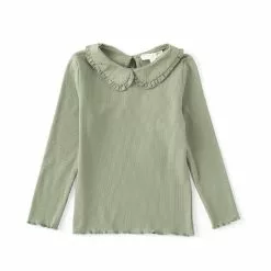 Budget 🌟 Chelsea & Violet Little 👧 Girls 2T-6X Long-Sleeve Peter-Pan Collar Ribbed Top Ivory 👍