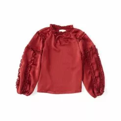 Best Pirce 😀 Chelsea & Violet 👧 Girls Big 👧 Girls 7-16 Plisse Ruffle Split V-Neck Long Balloon Sleeve Blouse Pine 👏