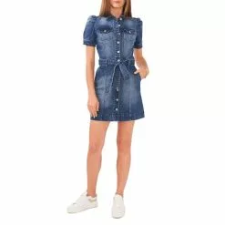 Chelsea Violet Sales 23 Best deal ๐ Chelsea & Violet Short Puff Sleeve Button Front Stretch Denim Belted Mini ๐ Dress Mid Rinse ๐ฏ