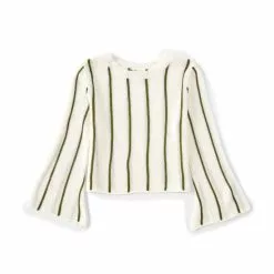 Cheap 👍 Chelsea & Violet 👧 Girls Big 👧 Girls 7-16 Bell Sleeve Striped Sweater Ivory/black ⌛