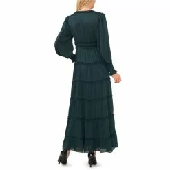 New 👍 Chelsea & Violet Plisse Satin Ruffle Deep V-Neck Long Smocked Cuff Sleeve Tiered Maxi 👗 Dress Champagne Toast 👍 -Chelsea Violet Sales unnamed file 4