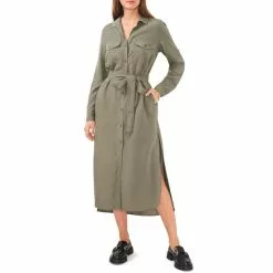 Cheapest ✨ Chelsea & Violet Tencel Point Collar Long Sleeve Self Tie Belted Button Front Midi 👕 Shirt 👗 Dress Rich Black 😉