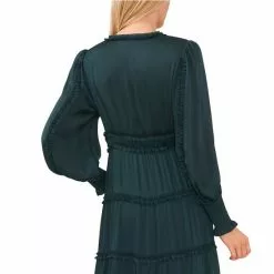 New 👍 Chelsea & Violet Plisse Satin Ruffle Deep V-Neck Long Smocked Cuff Sleeve Tiered Maxi 👗 Dress Champagne Toast 👍 -Chelsea Violet Sales unnamed file 6