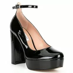 Promo 🎁 Chelsea & Violet Mia Patent Ankle Strap Platform Pumps Black 🎉