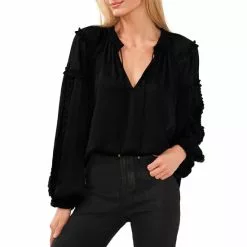 Chelsea Violet Sales 50 Top 10 โญ Chelsea & Violet Plisse Ruffle Split V-Neck Long Balloon Sleeve Blouse Antique White โ