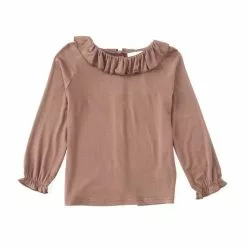 Chelsea Violet Sales 29 Best deal ๐ Chelsea & Violet Little ๐ง Girls 2T-6X Long Sleeve Ruffle Neck Top Natural โค๏ธ