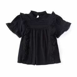 Discount ✨ Chelsea & Violet Big 👧 Girls 7-16 Lace Inset Pleated Ruffle Mock Neck Top Yellow 😍