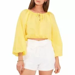 New 😉 Chelsea & Violet Linen Tie Round Neck Long Raglan Sleeve Elastic Hem Crop Top Buttercup ⭐ -Chelsea Violet Sales unnamed file 859