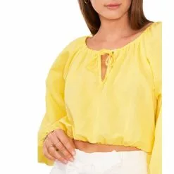 New 😉 Chelsea & Violet Linen Tie Round Neck Long Raglan Sleeve Elastic Hem Crop Top Buttercup ⭐ -Chelsea Violet Sales unnamed file 861