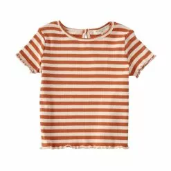 Chelsea Violet Sales 27 Best deal ๐ Chelsea & Violet Baby ๐ง Girls 12-24 Months Striped Short Sleeve Lettuce Edge Ribbed Knit Tee Rust Stripe ๐