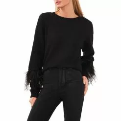 Best Pirce 😍 Chelsea & Violet Long Sleeve Crew Neck Ostrich Feather Sweater Antique White ⌛
