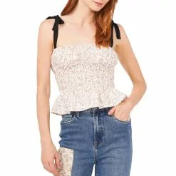 Hot Sale 🔔 Chelsea & Violet Ditsy Floral Print Smocked Square Neck Sleeveless Contrast Tie Shoulder Top Vintage Vines 😍