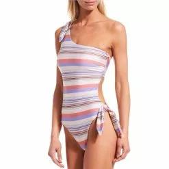 Budget 💯 Chelsea & Violet Family Matching Step Free Horizontal Stripe One Shoulder Strap One Piece 🩱 Swimsuit Multi ✨