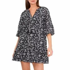 Budget 😀 Chelsea & Violet Long Raglan Volume Sleeve Split V-Neck Floral Print Mini 👗 Dress Somerset Dye 🌟